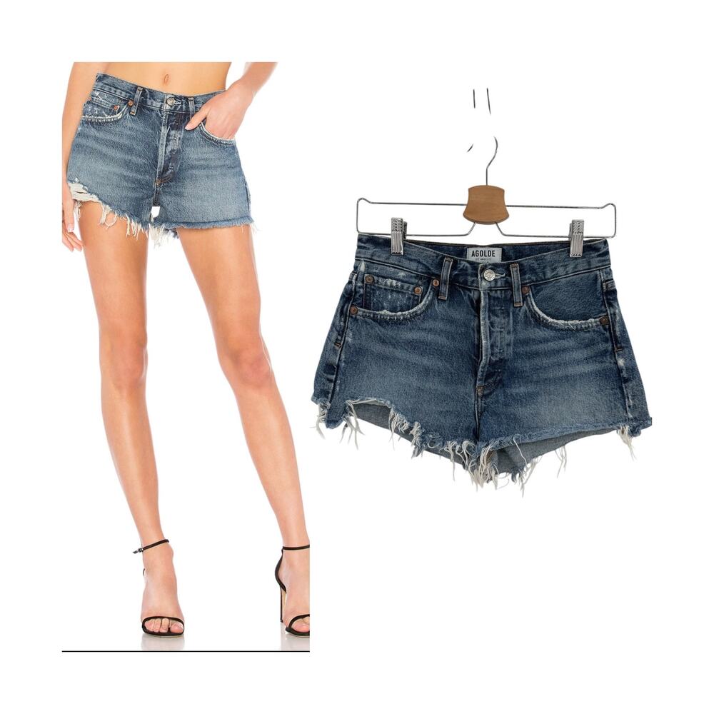 AGOLDE Parker Vintage Cut Off Shorts Rock Steady Distressed Denim Size 24